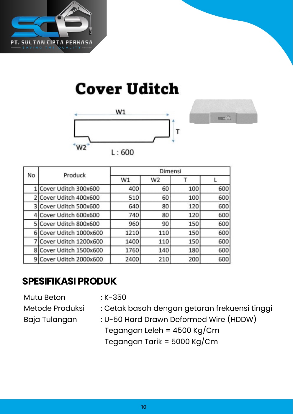 Cover U-Ditch beton pracetak PT. Sultan Cipta Perkasa